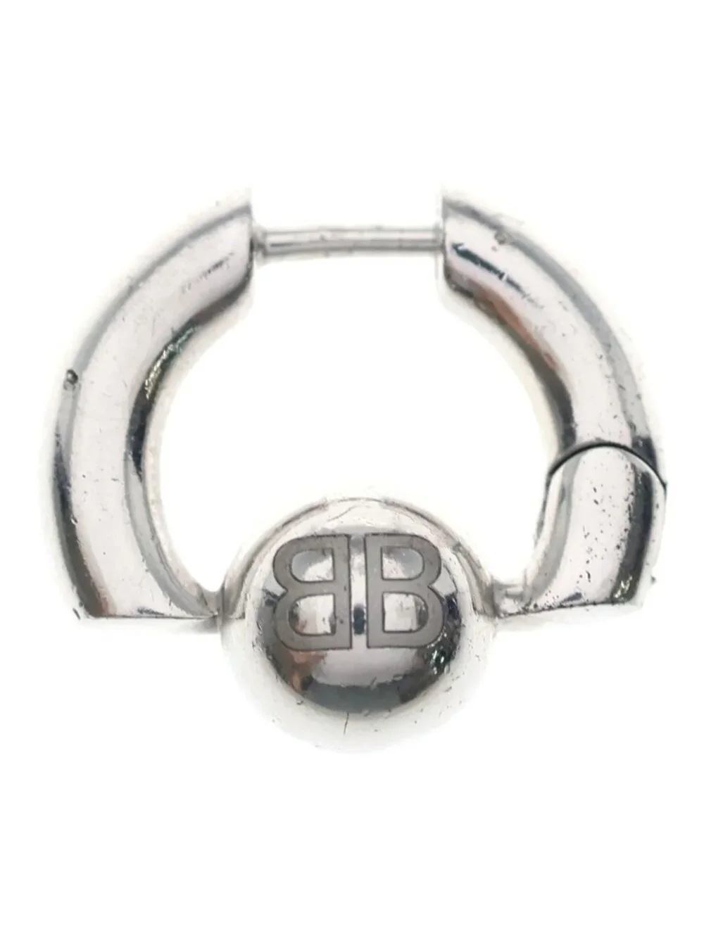 Balenciaga Cut XS Earrings BB Logo Hoop Silver
